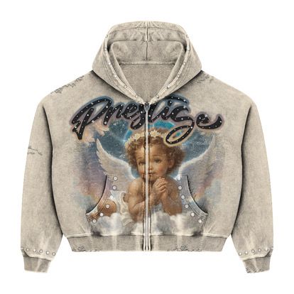 Angel Cropped Hoodie - Tan/Blue