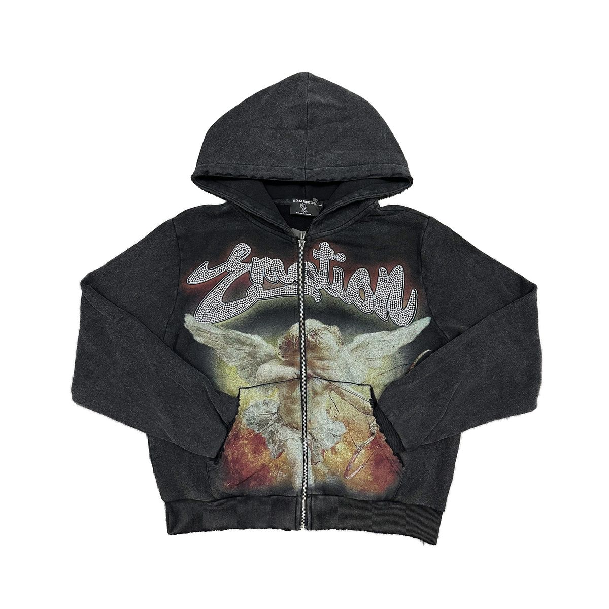 Black Rhinestone Zip Up
