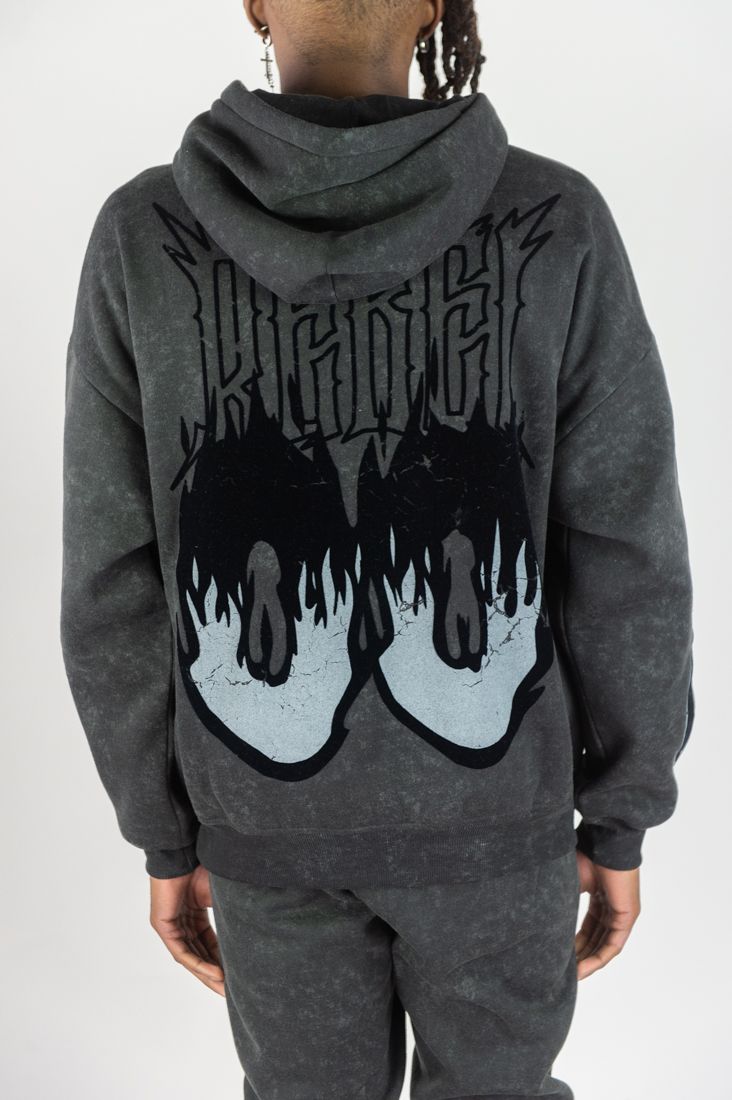 Flame Skull Hoodie - Black/Grey