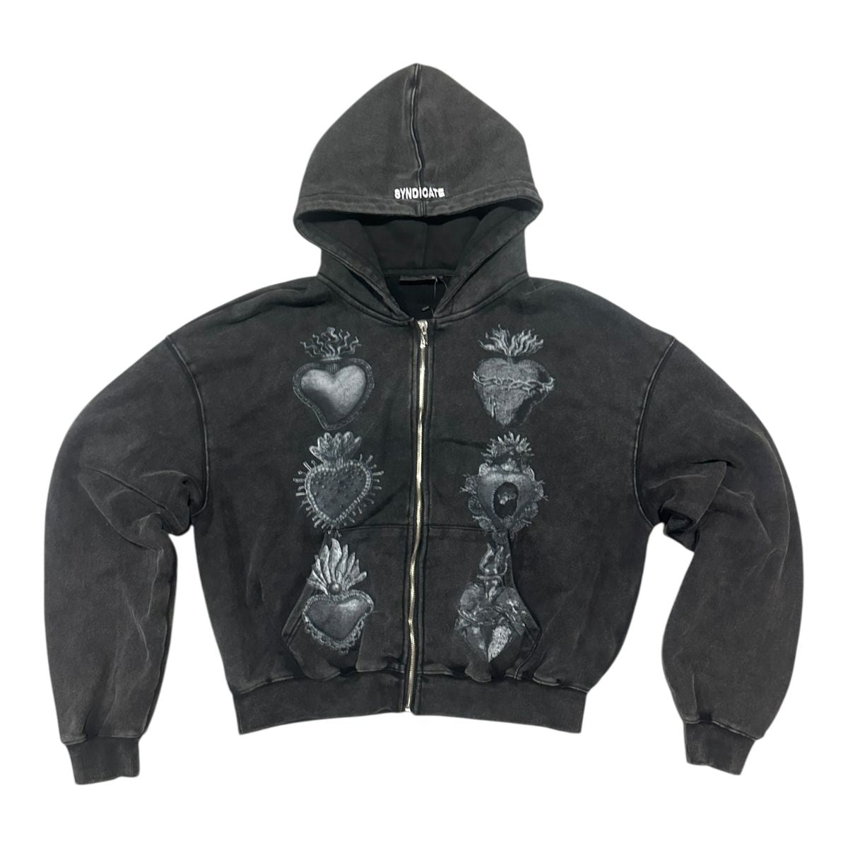 Hearts Zip Up - Blk Wash