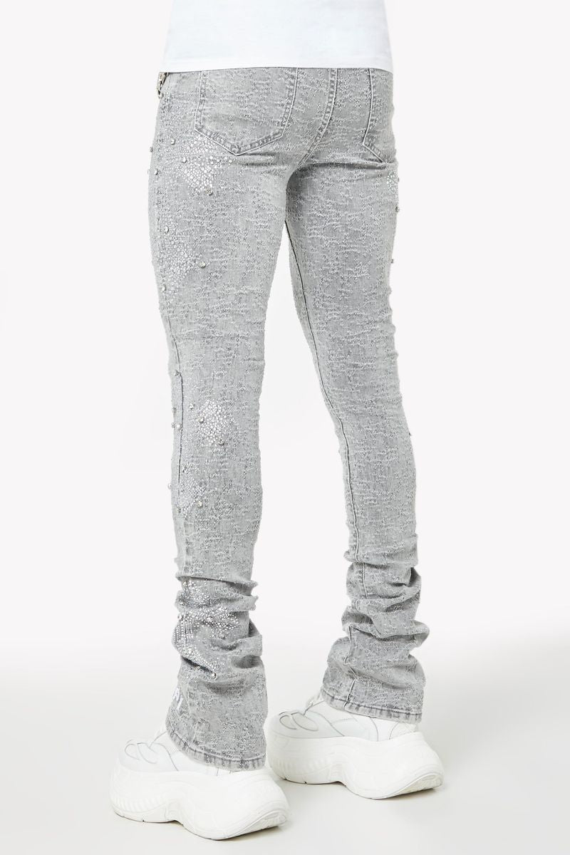 Smoke Grey Distressed Cross Denim
