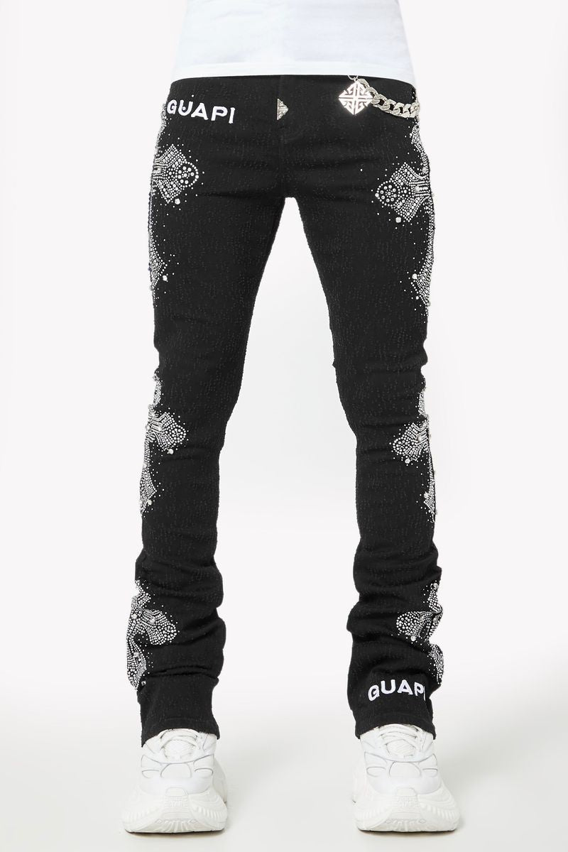Obsidian Black Distressed Crossed Denim