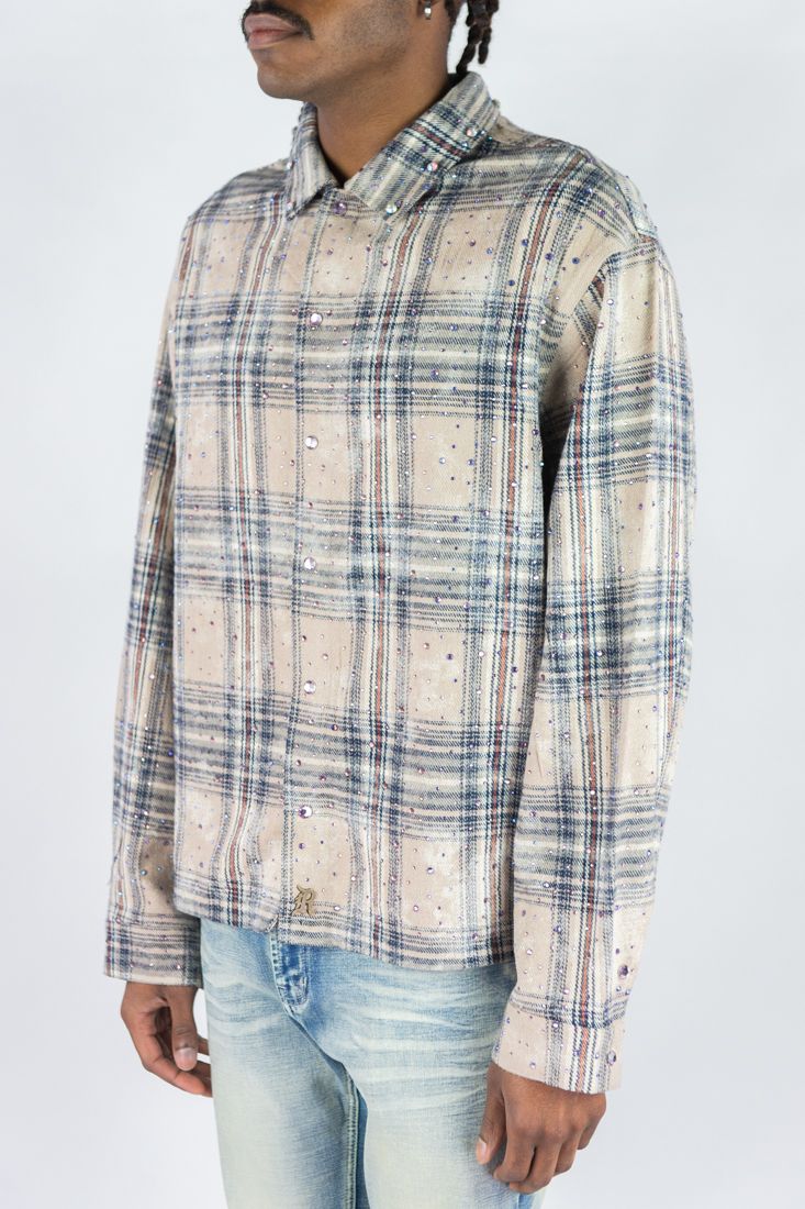 Rhinestone Flannel - Khaki
