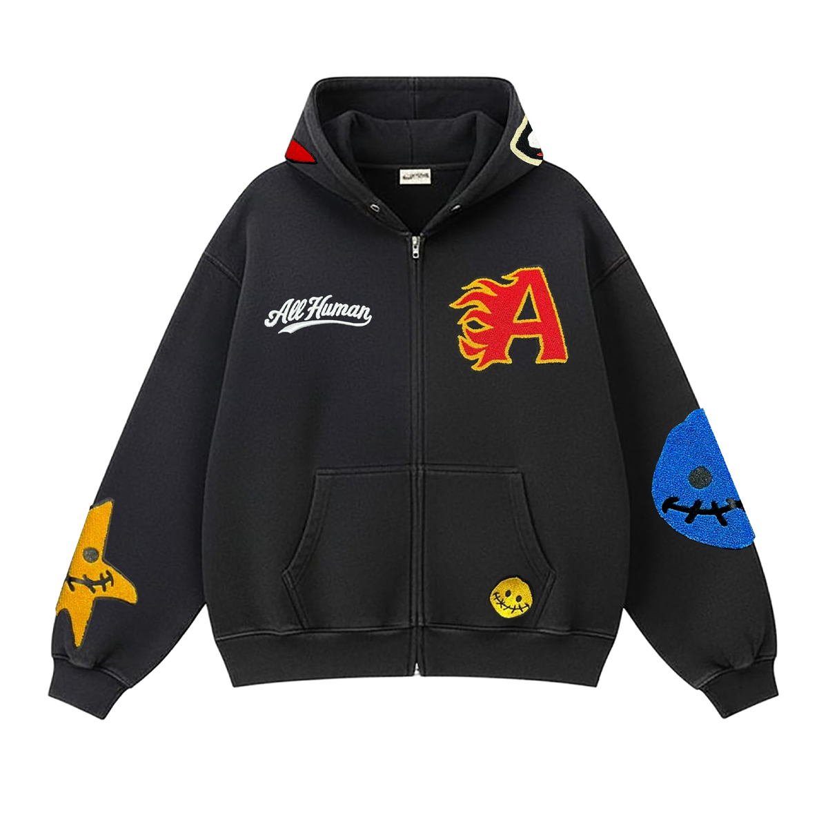 Spit Fire Zip Up Hoodie - Black