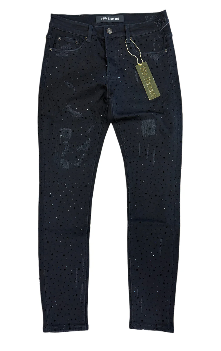 79th Element Black Rhinestone Denim