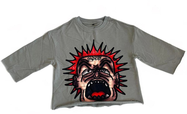 Angry Man Crop Tee - Grey