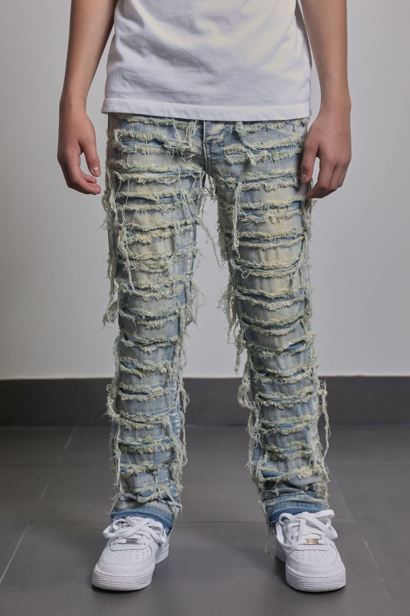 Kids Jawad Stacked Jeans  - Lt Wash