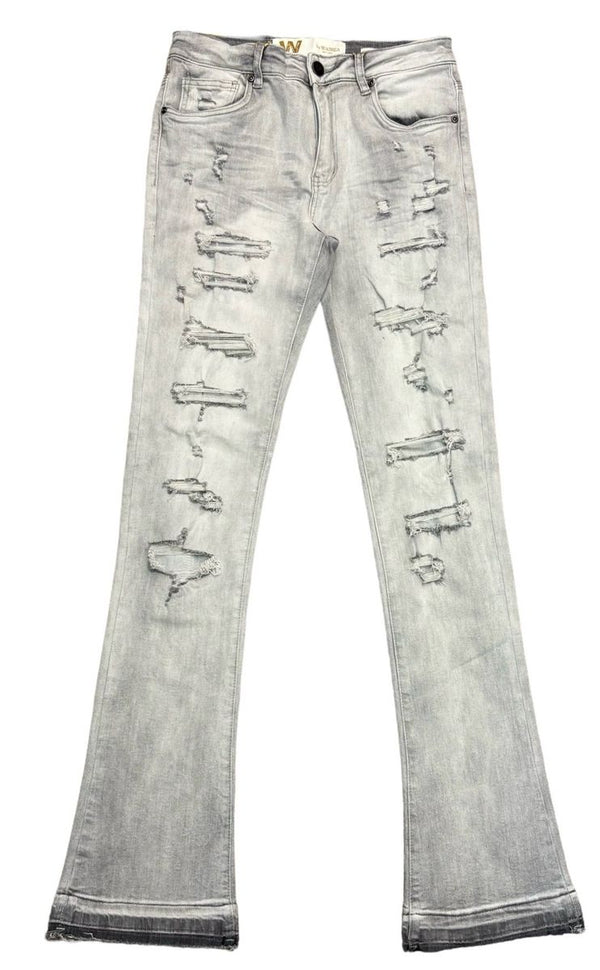 Grey Bleach Stacked Denim