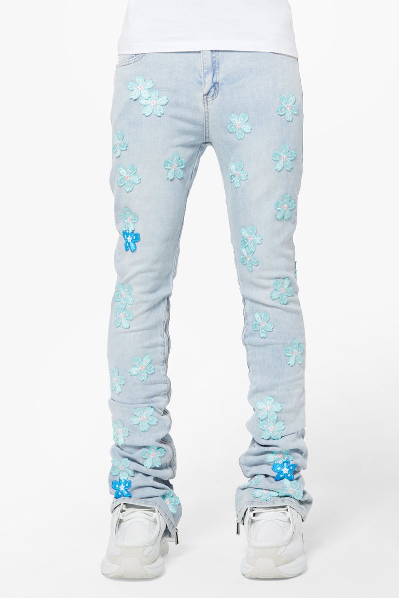 Aqua Blue Blossom Denim