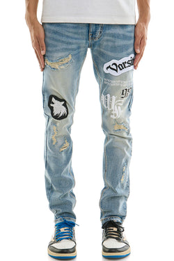 ANY TIME VARSITY PATCH JEANS