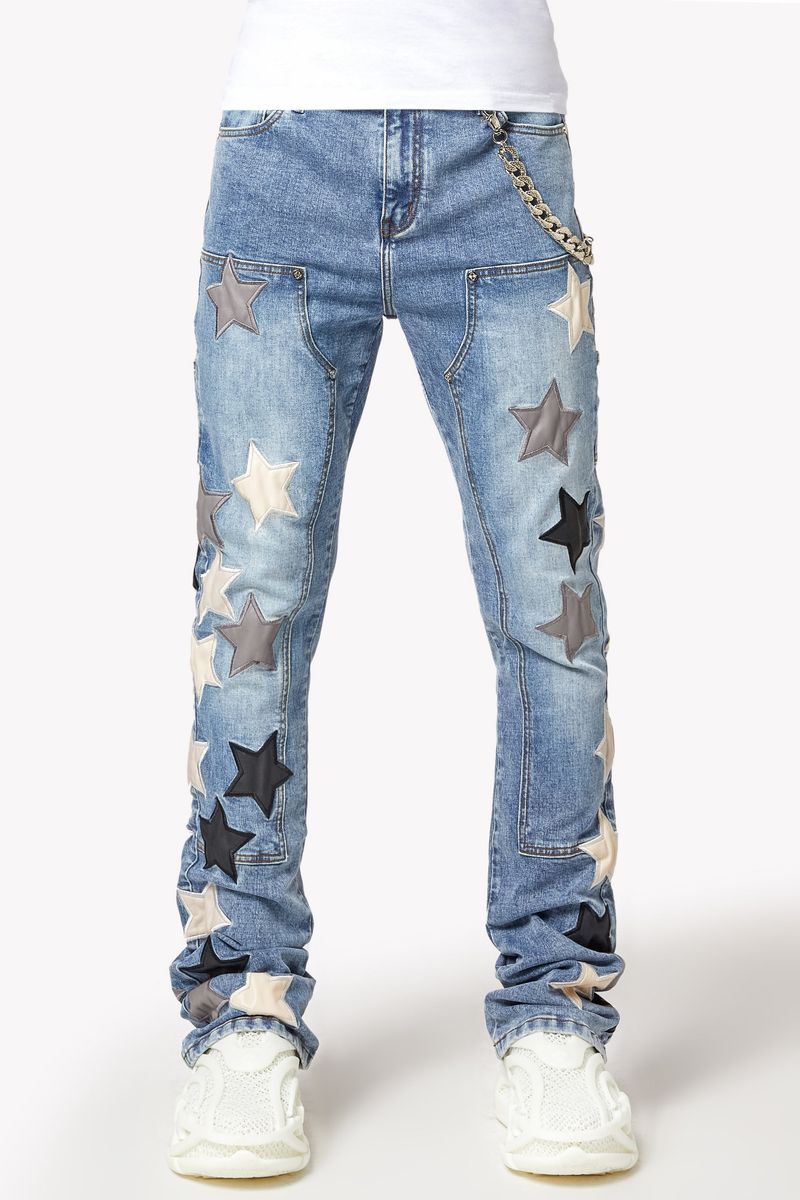 Powder Blue Vintage Stars Denim - Guapi Clothing
