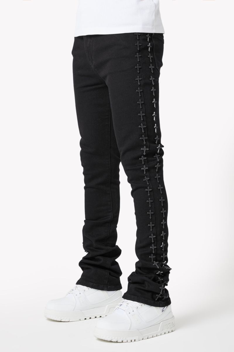 All Black Crosses Stacked Denim