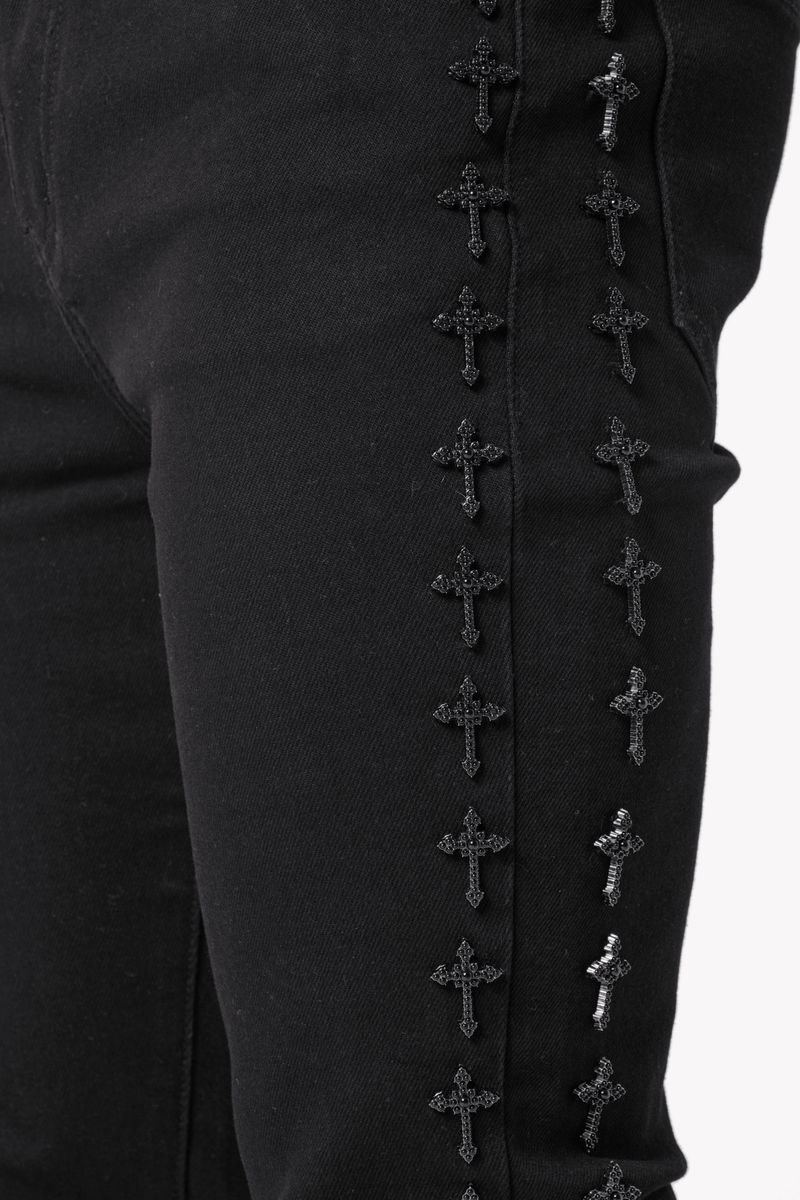 All Black Crosses Stacked Denim