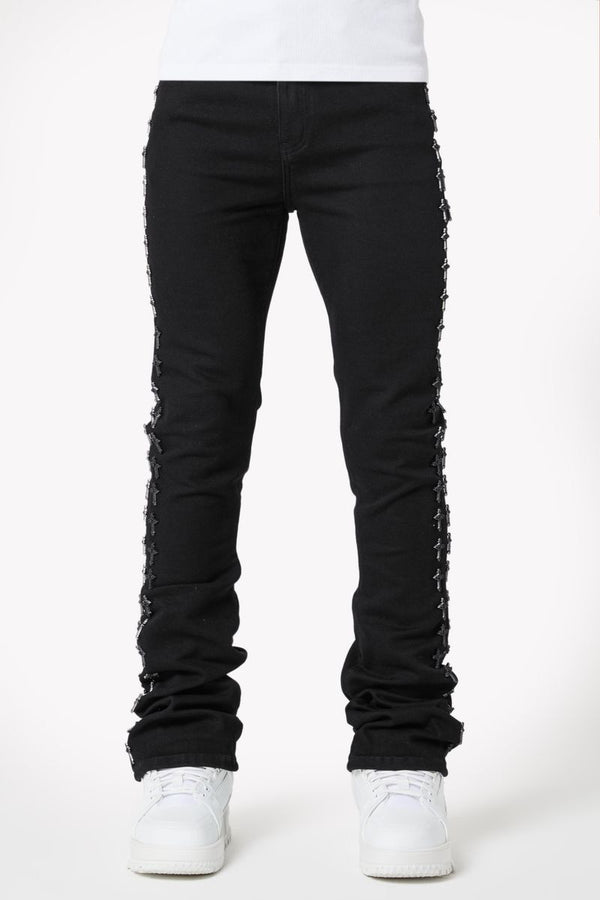 All Black Crosses Stacked Denim