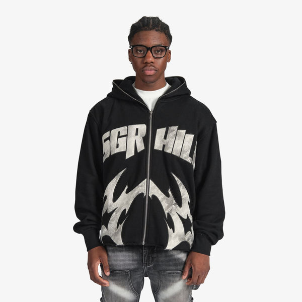 KATANA” RAW HEM ZIP HOODIE