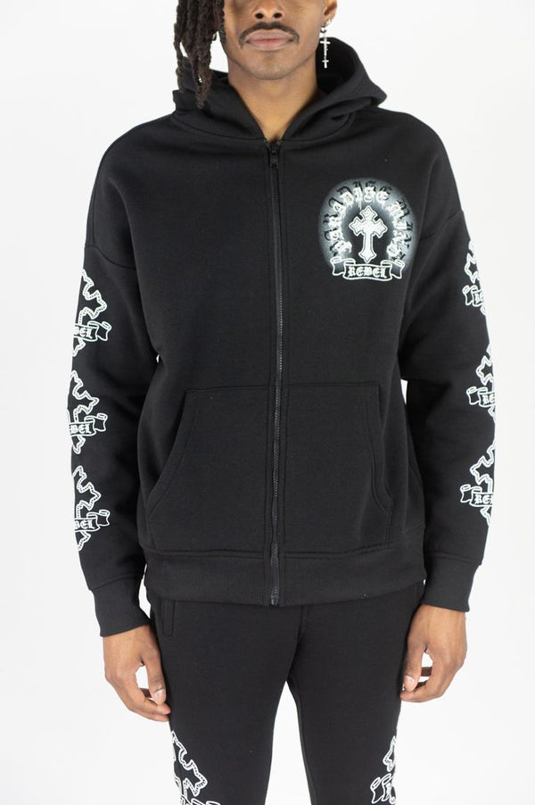 Rebel Cross Zip Up - Black