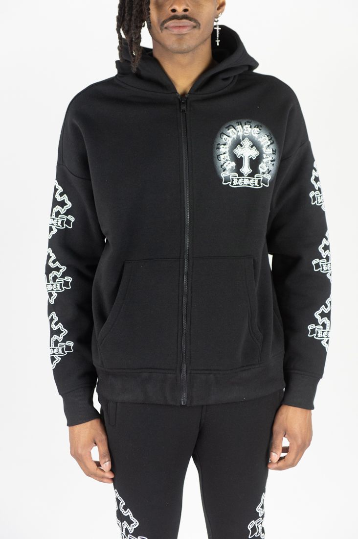Rebel Cross Zip Up - Black