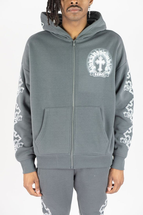 Rebel Cross Zip Up - Charcoal Grey