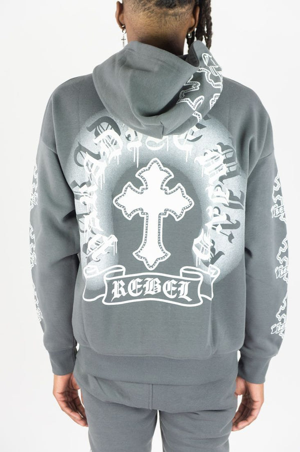 Rebel Cross Zip Up - Charcoal Grey