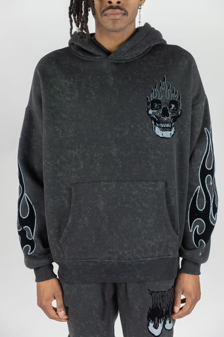 Flame Skull Hoodie - Black/Grey