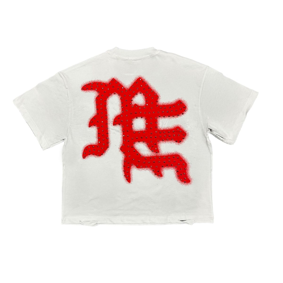 Red End Rhinestone Tee - White
