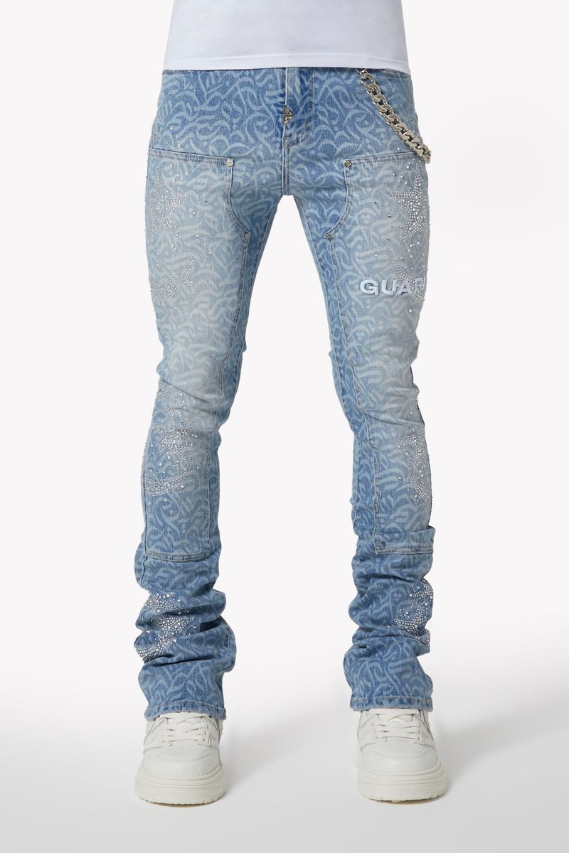 Aqua Blue Calligraphy Denim