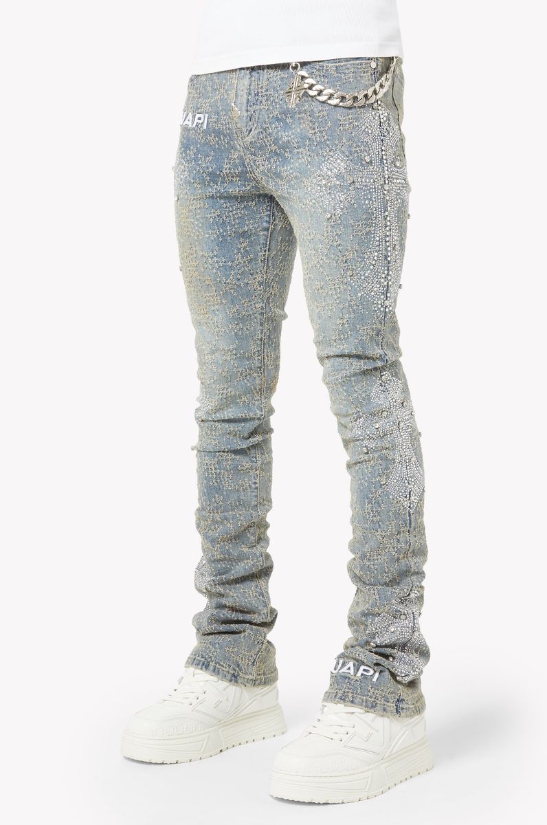 Vintage Blue Distressed Cross Denim