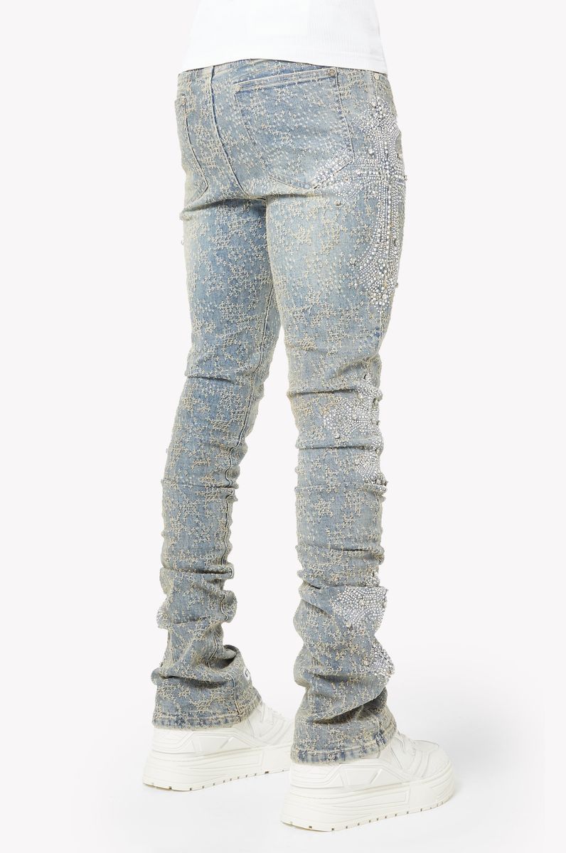 Vintage Blue Distressed Cross Denim