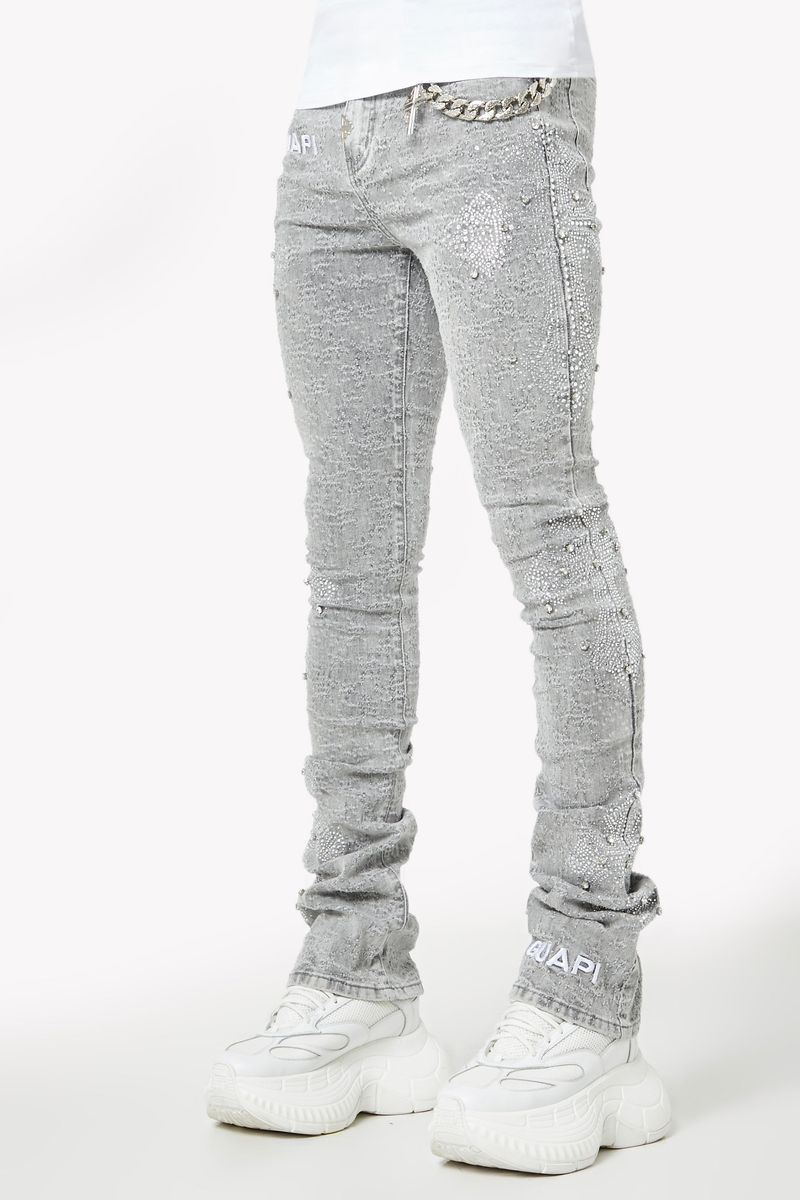 Smoke Grey Distressed Cross Denim