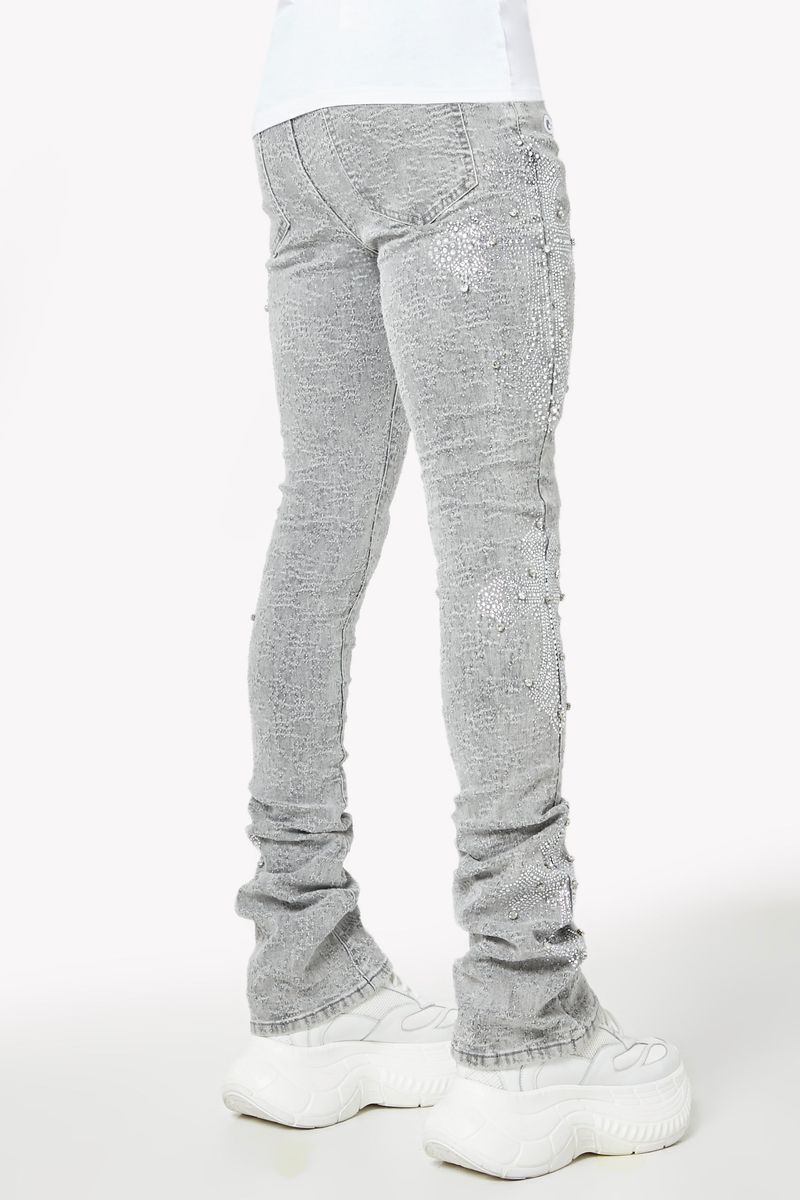 Smoke Grey Distressed Cross Denim
