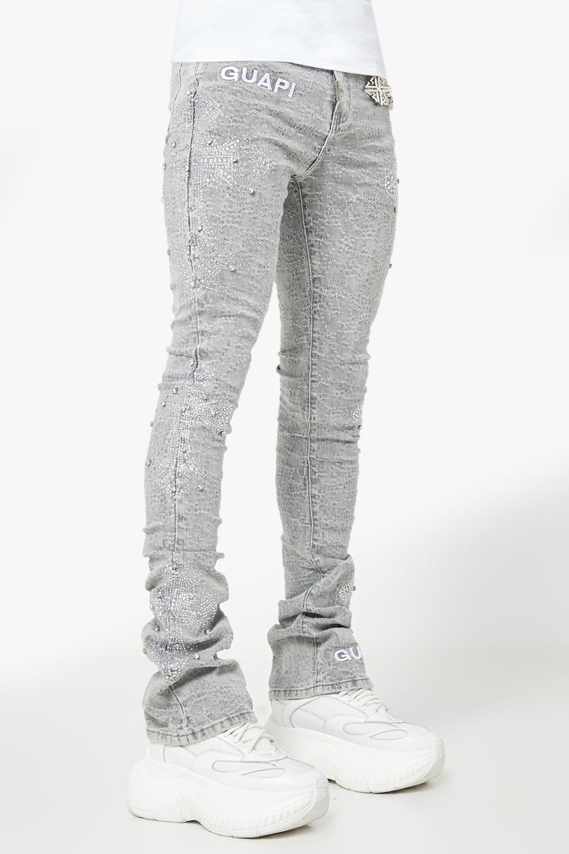 Smoke Grey Distressed Cross Denim
