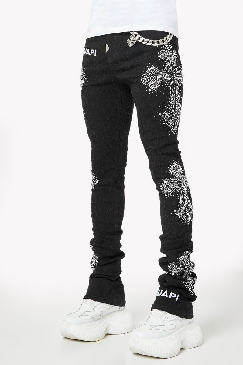 Obsidian Black Distressed Crossed Denim