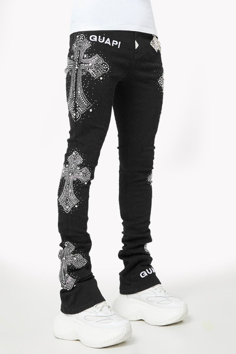 Obsidian Black Distressed Crossed Denim