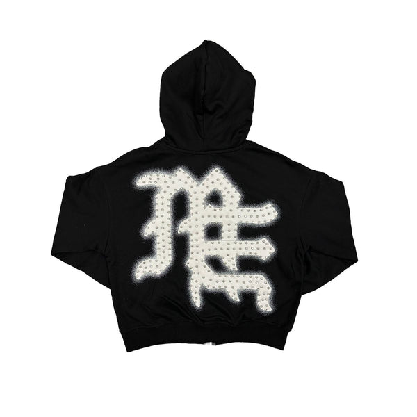 Black End Rhinestone Hoodie - Black
