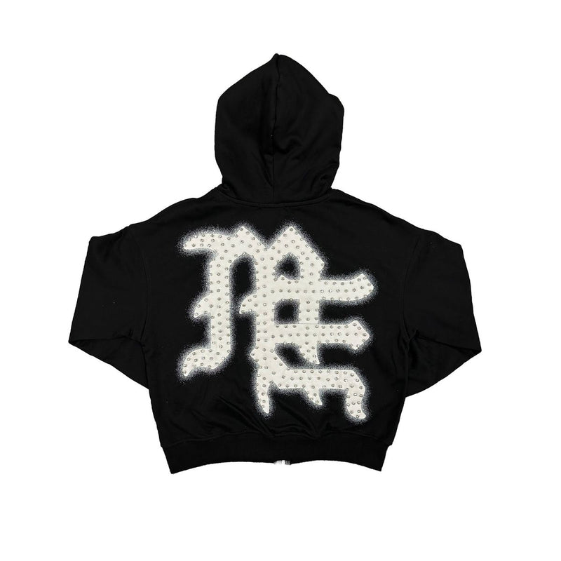 Black End Rhinestone Hoodie - Black
