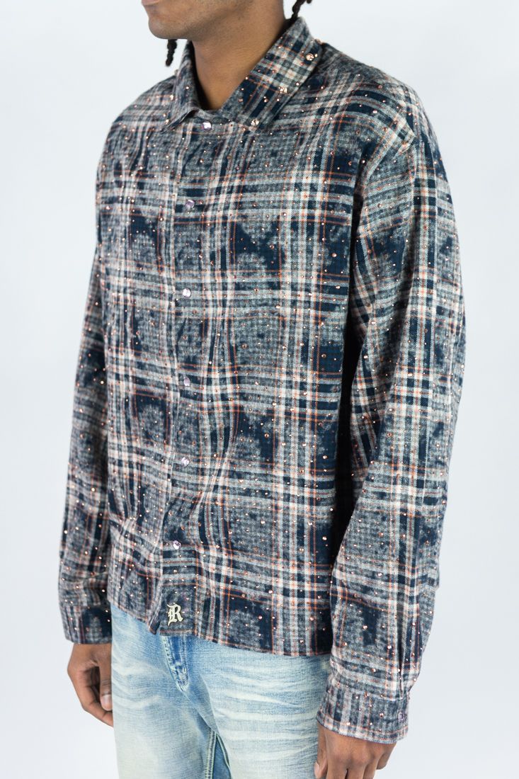 Rhinestone Flannel - Navy