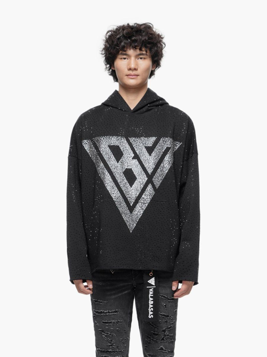 Poppin Black Rhinestone Hoodie - Black