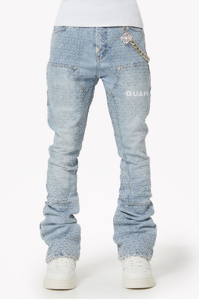 Aqua Blue Steel Plate Stacked Denim