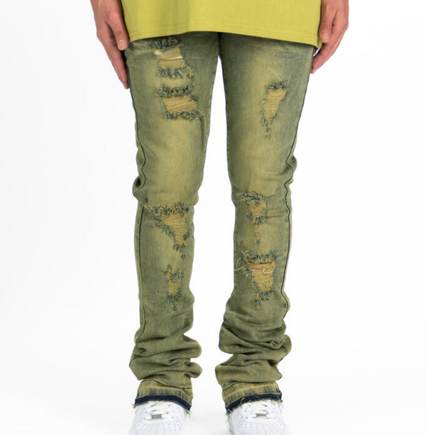 Getting There Stacked Jeans (Olive)