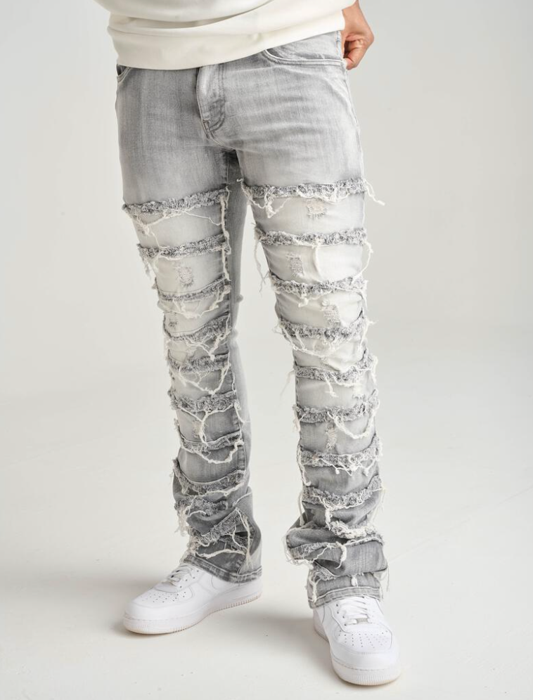 Gray Frayed Stacked Jeans