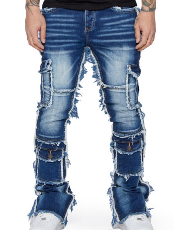 Aererine Stacked Jeans - Dark Blue