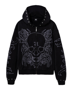 Studded Skull Zip Up - Black