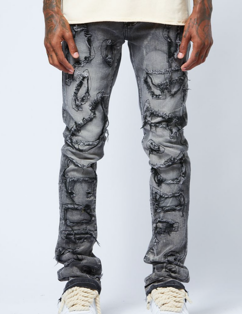 AJD3033 RIP WASHED BLACK Stacked Jean