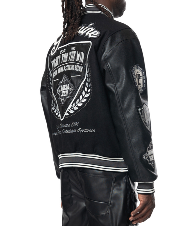 Studded Patched Varsity Jacket