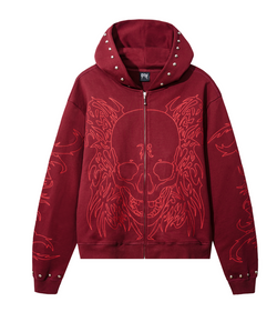 Studded Skull Zip Up - Red