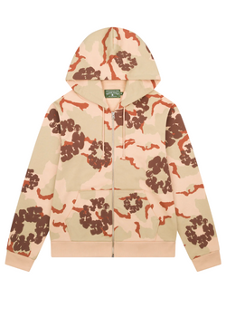 Camo Cotton Wreath Zip Hoodie - Tan