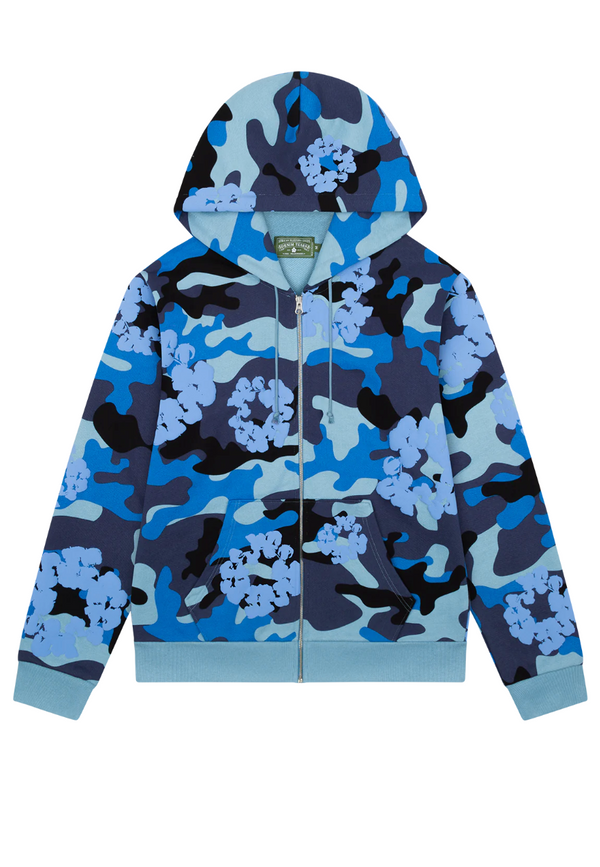 Camo Cotton Wreath Zip Hoodie - Blue